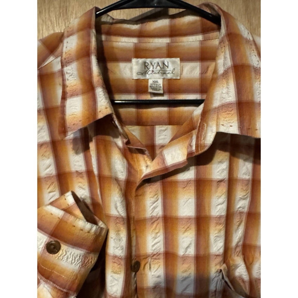 Ryan Michael XXL Silk Blend Long Sleeve Button Up Seersucker Mix